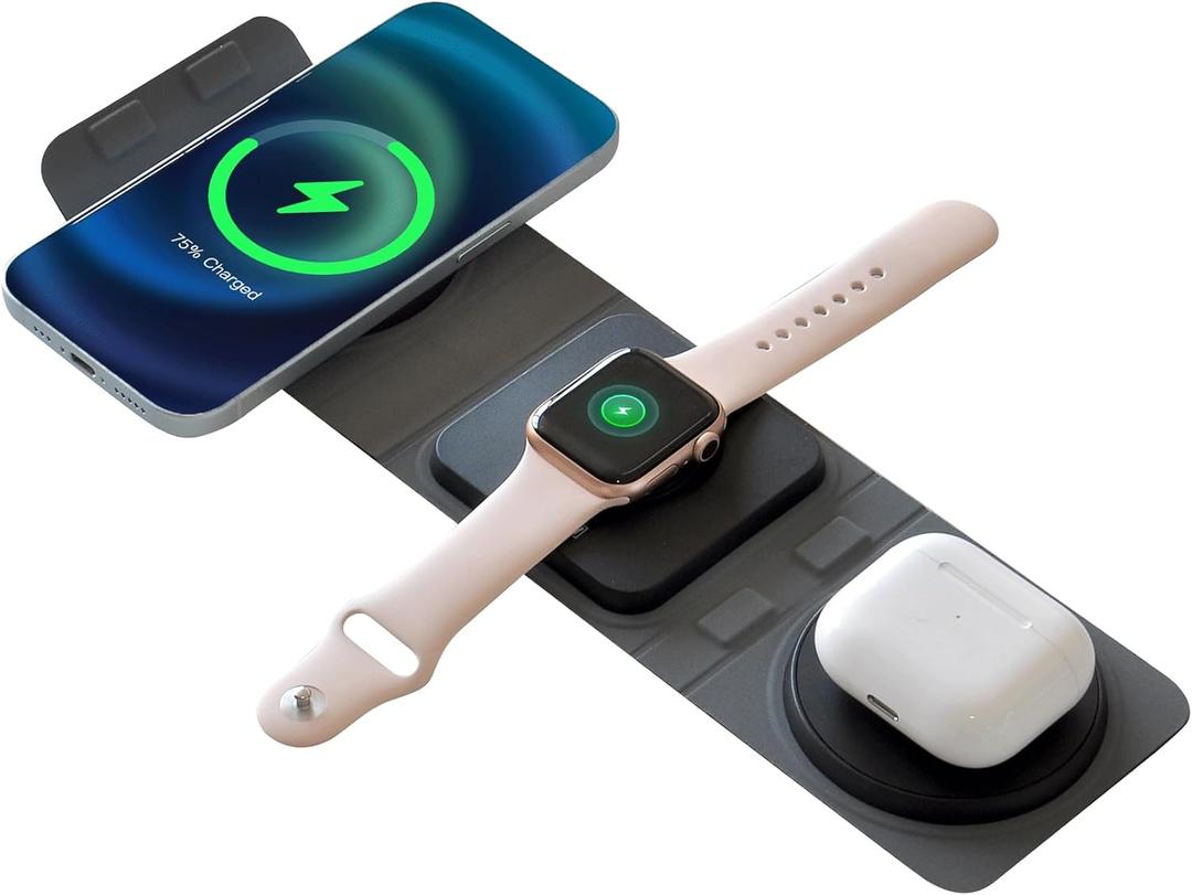 Charging Station for Apple Multiple Devices - 3 in 1 Foldable Magnetic Wireless Charger Dock - Travel Charging Pad for iPhone 16 15 14 13 12 Pro Max Plus Watch & Airpods