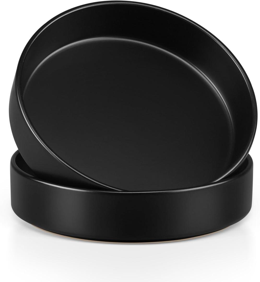 Herogo Pasta Bowls Set of 2, 35oz Serving Bowls Set, Deep Stoneware Plates for Serving Pasta, Salad, Noodle, Cereal, Microwave & Dishwasher Safe, Matte Black