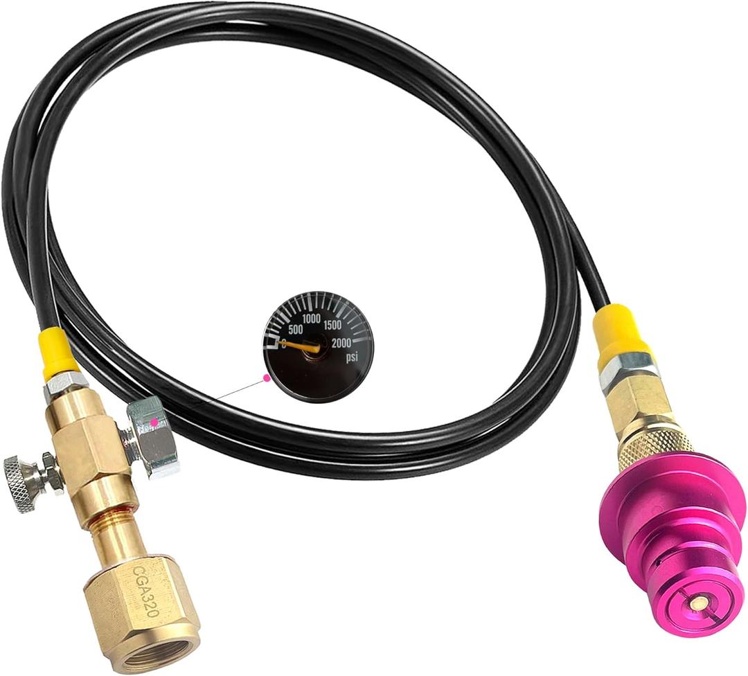 60in CGA320 Soda Machine Co2 Adapter Quick Connector Hose,for Co2 Tank Compatible With Soda Machine Terra/Art/Duo/Gaia/E-Terra/E-Duo (with Gauge and bleed valve)