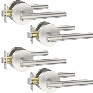 Asidrama 4 Pack Privacy Brushed Nickel Door Handles, Door Lever with Door Knobs Indoor for Bedroom or Bathroom, Heavy Duty Door Handles Interior with Locks for Left Right Sided Doors