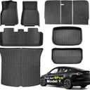 SUPER LINER Tesla Model Y Floor Mats 2025 2021-2024 | Custom Fit All-Weather 9-Piece Set TPE Material| Back Seat Protector,Cargo Liner, Trunk & Interior Accessories(Not Fit 7Seat & Juniper)