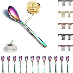 Kyraton Rainbow Teaspoons Set of 12, Stainless Steel Coffee Spoon, Spresso Spoons for Home, Restaurant, Hotel, Parties, Dishwasher Safe