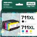 711XL Ink Cartridges 4-Pack Replacement Kit for 711 XL Bundle for DesignJet T120 T125 T130 T520 T525 T530 Printer (1 Black, 1 Cyan, 1 Magenta, 1 Yellow, 4 Pack)