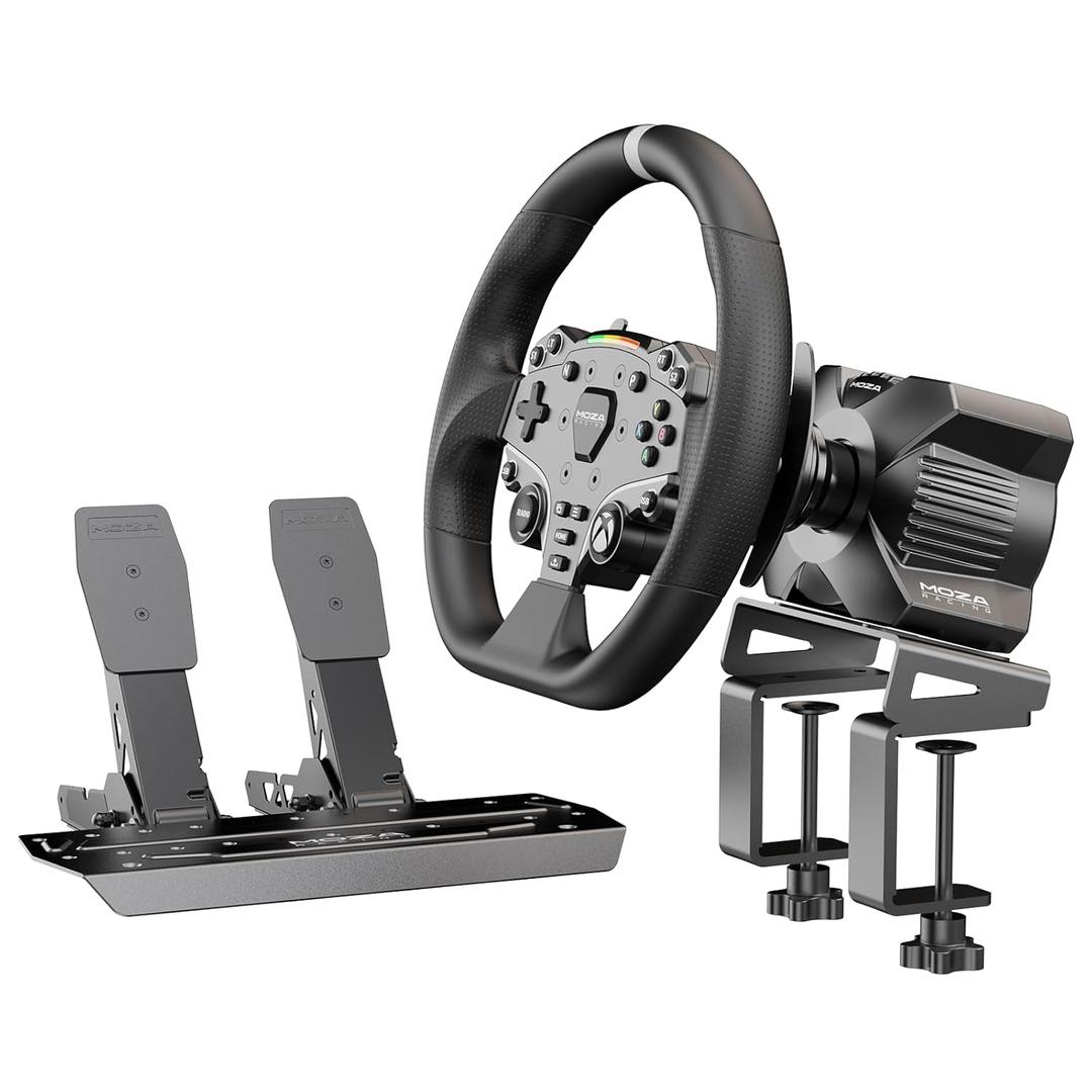 MOZA R3 Racing Wheel and Pedals Bundle for Xbox & PC,3.9Nm DD Servo Motor With Aviation-Grade Aluminum Construction,Durable ISF PU Grips 11-inch Racing Wheel,SR-P Lite Dual Pedals