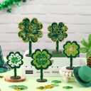 5 Pcs St. Patrick's Day Table Decorations Shamrock Wooden Sign Shamrock Centerpieces for Tables Irish Tiered Tray Decor Double Sided Printing St Patricks Day Decoration for Home Office Kitchen