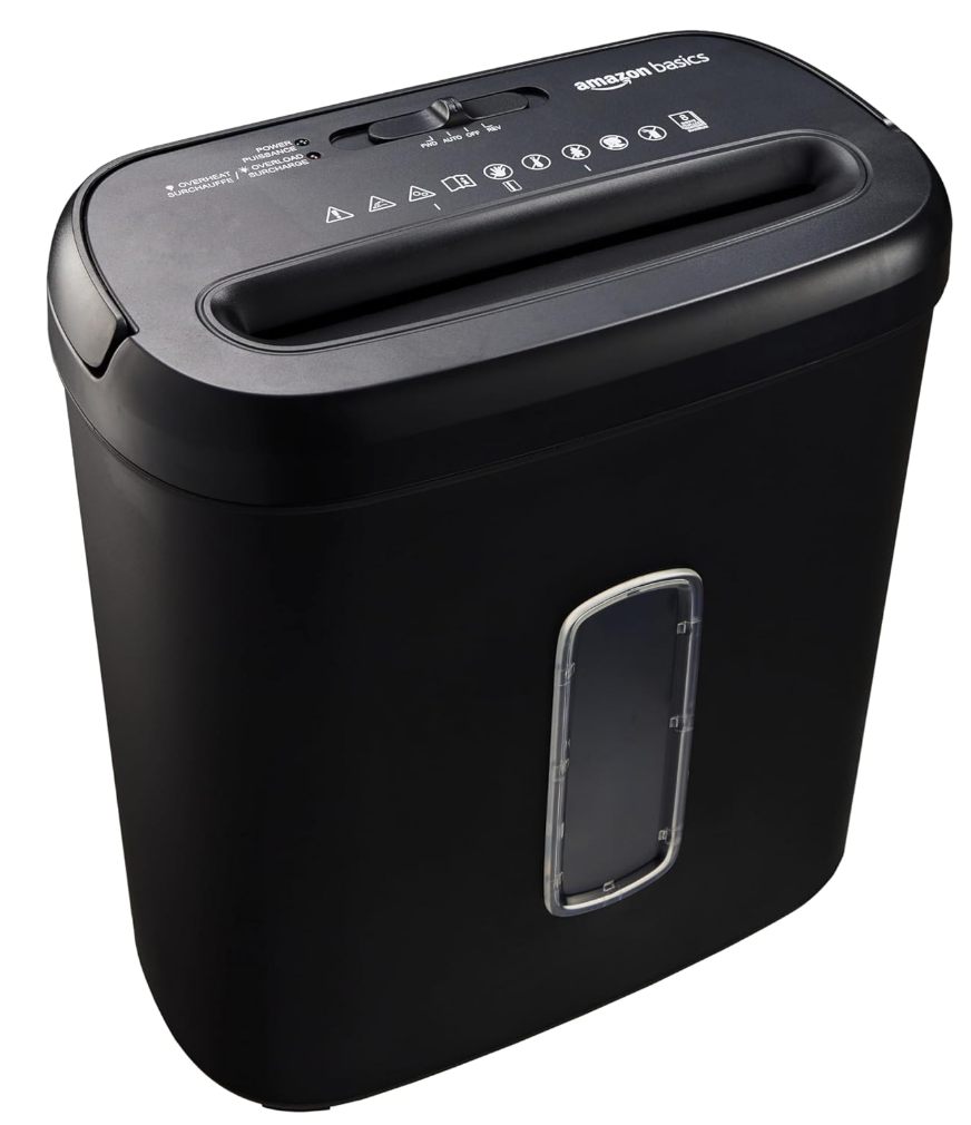 Amazon Basics 8-Sheet High Security Cross Cut Paper and Credit Card Shredder with P-4 Security, Auto Shut-off, Black