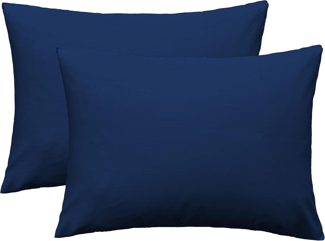 iMaylex Soft 100% Egyptian Cotton Zipper Pillow Case, Cozy and Lightweight Pillowcase, Set of 2, Navy Blue, Standard, 20" x 26"