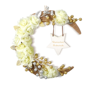 Eid Ramadan Mubarak Wreaths Ramadan Decorations for Home Front Door Eid Decor Round Metal Hoop Floral Hanging Garland for Wall Window Indoors Outdoor Farmhouse Decor