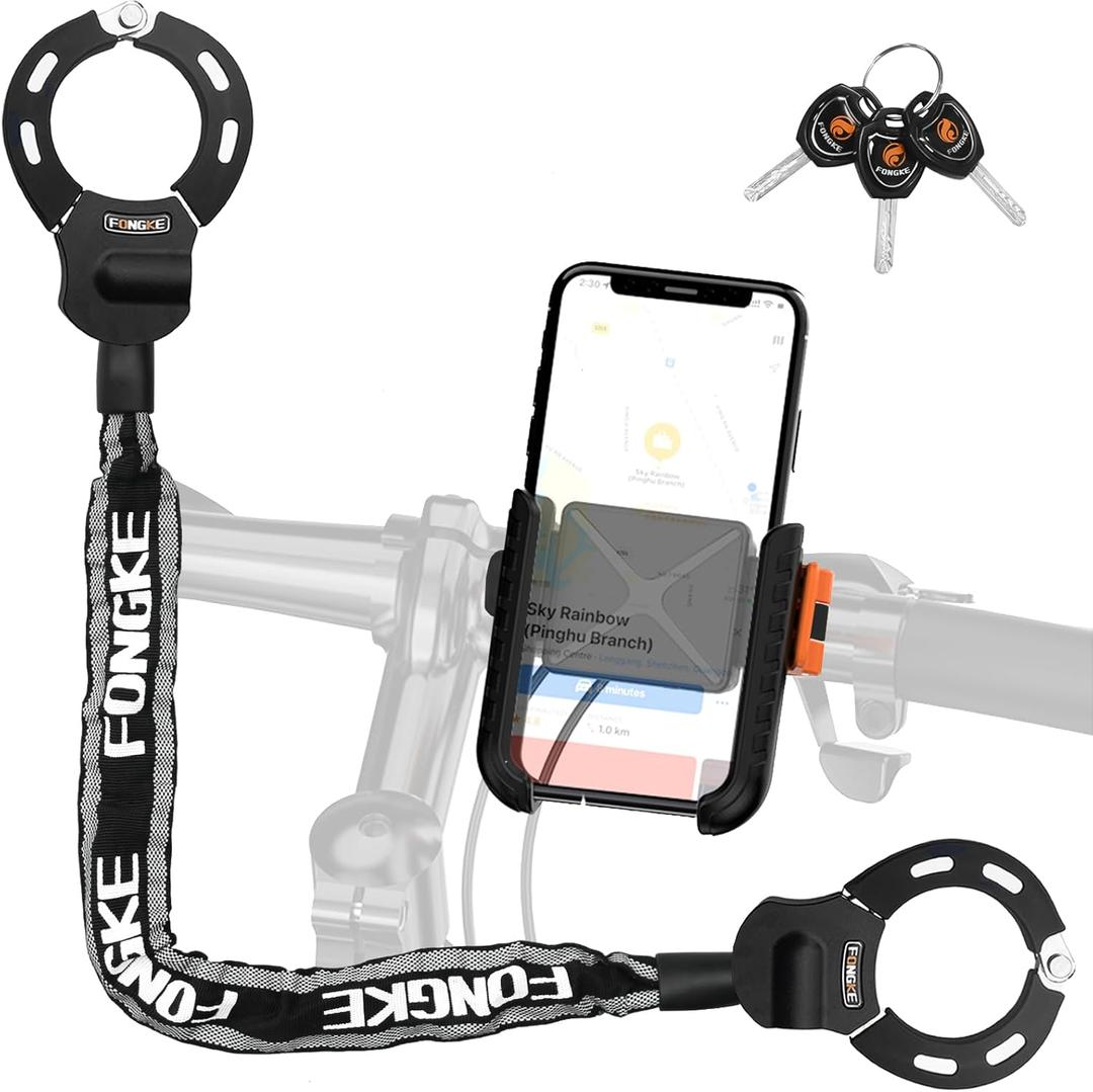 Scooter Lock Anti Theft, Bike Locks Heavy Duty with Phone Holder, 36.22in Bike Chain Lock, Electric Scooter Accessories, Security Bicycle Locks for E-Scooters, E-Bikes, Motorcycles