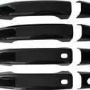 AUCERAMIC Gloosy Black Door Handle Cover Stick-on Trim W/ 2 Smart Keyhole Button Fit 2019-2025 Chevy Chevrolet Silverado GMC Sierra 1500 2500HD 3500HD Cap Protector W/ 2 Auto Sensor Holes