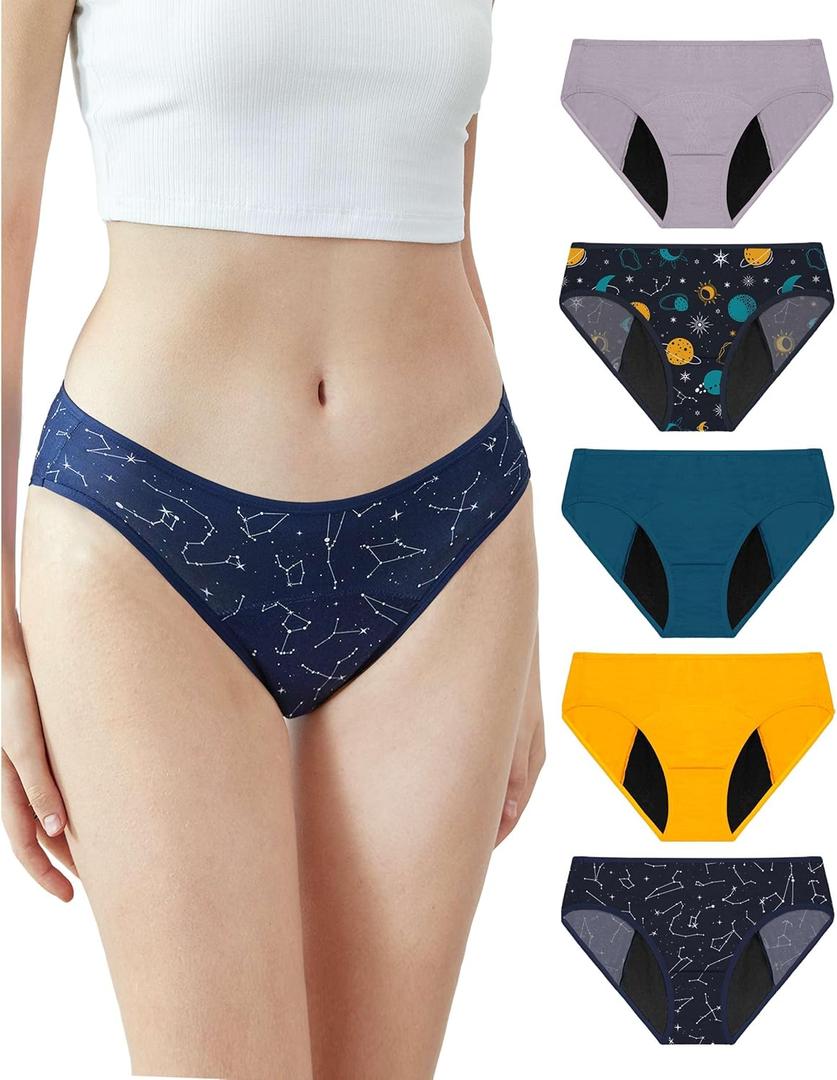 Neione Period Underwear Menstrual Panties Comfortable Modal Bikini Cheeky Briefs for Women Girls (S)