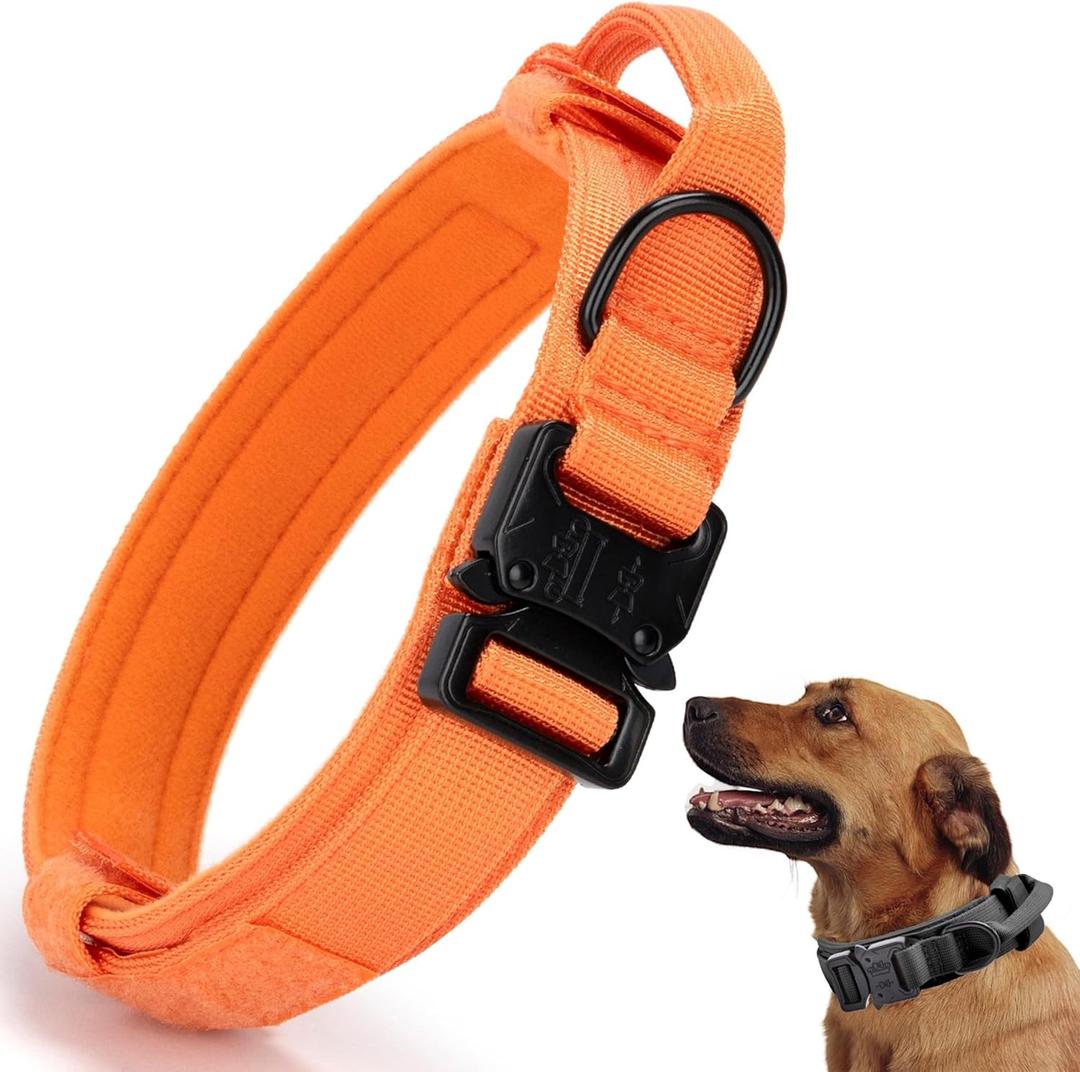 Tactical Dog Collar, Adjustable Military Training Nylon Dog Collar with Control Handle and Heavy Quick-Release Metal Buckle for Small Medium Large Dogs, Orange XL (XLarge :Width 1.5",Neck 20-24")