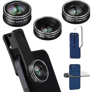 Phone Camera Lens, 198 Fisheye Lens + 120 Super Wide-Angle Lens + 20x Macro Lenses Camera Photography Accessories kit Gadgets for iPhone Samsung Android Smartphone