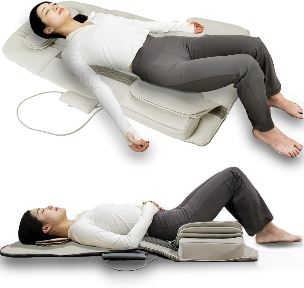 Full Body Stretching Massage Mat with Airbags. 3D Lumbar Traction - Neck, Back, Waist, Hip Relaxation & Pain Relief. Back Heating Massager Pad, Foldable & Portable.