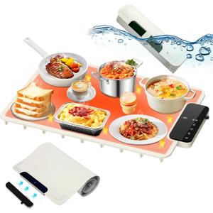 Warming Mat for Food IPX9 Waterproof Electric Food Warming Tray for Buffet(24"x16"), Portable Countertop Food Warmers for Parties, DishasherFriendly, 6Level Temp 6Hour Timer, Beige