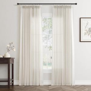 Natural Pinch Pleated Linen Curtains 94 Inches Long 2 Panels Set for Living Room Bedroom Pleated Hooks Rings Back Tab Light Filtering Cream Birch Boho Farmhouse Drapes 94 Inch Length