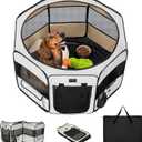 PETSFIT Portable Dog Playpen 36", Removable Waterproof Mat, Zippered Roof | 3-Second Setup, Collapsible Storage, RV Camping Travel, Indoor Outdoor Use, Medium Dogs and Cats, 36"L x 36"W x 21"H