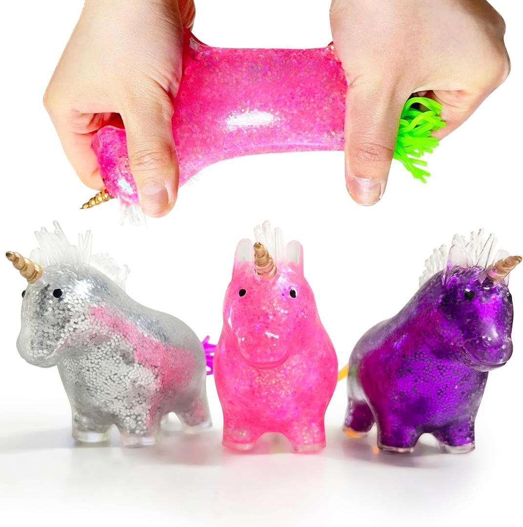 Unicorn Squishy Ball Stress Toys (3-Pack) for Kids and Adults - Pull, Stretch Animals Colorful Squeeze Toys, Squishy Unicorn Stress Ball for Special Needs, Easter Basket Stuffers