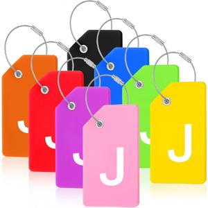 8 Pcs Initial Letter A-Z Luggage Tags Silicone Suitcase Instrument Tag with Name Card and Stainless Steel Loop(Letter J,Colorful)