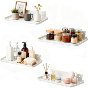 Floating Shelves for Wall, Wall Mounted Floating Shelves, Bathroom Shelf Bedroom Kitchen Living Room Hanging Storage Shelves, Room Decor (4, White), 12.6 inches x 4.7 inches x 2.3 inches