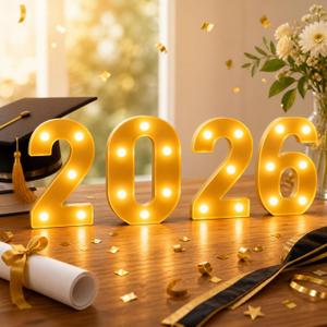 LED Numbers Night Light 2026, Marquee Light Up Numbers Sign with Warm White Glow, Battery Operated Number Lights for Parties, New Year and Graduation Decorations