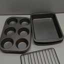 GoodCook 4-Piece Nonstick Steel Toaster Oven Set with Sheet Pan, Rack, Cake Pan, and Muffin Pan, Gray, 4-Piece Set Distributes Heat Evenly, Nonstick Coating, Dishwasher-Safe