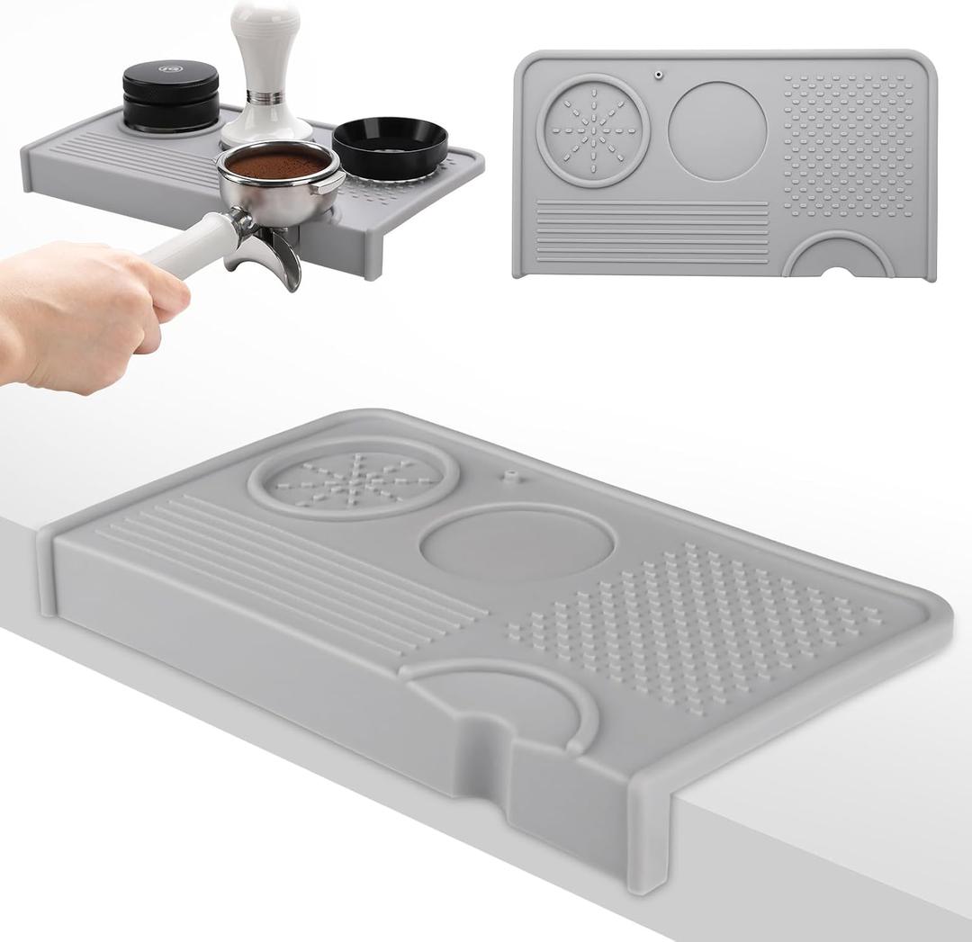 Espresso Tamping Mat, Coffee Tamper Mat, 10.45.6 In Silicone Coffee Matt for Counter, Espresso Machine Accessories, Waterproof and Heat Resistant Tamp Mats for Espresso Coffee Station(Grey)