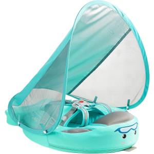 Mambobaby Float with Canopy Baby Swim Float with Tail, New Upgraded Non-Inflatable Solid Baby Pool Float, Soft Skin-Friendly Fabric Material Infant Swim Float (Special Edition Green)