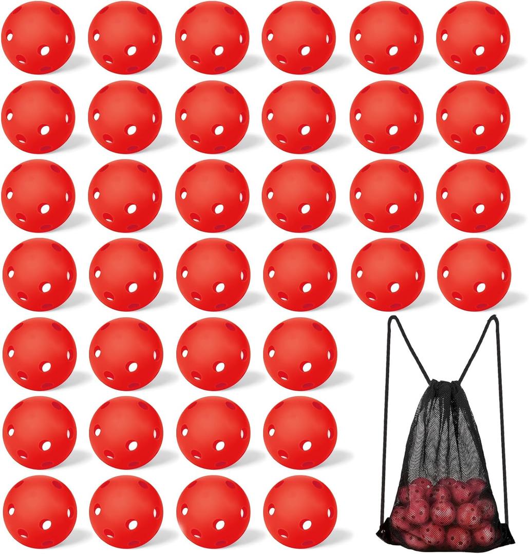 Tanlade 36 Pack Baseball Practice Balls Plastic Training Balls Lightweight Hollow Softballs with a Drawstring Bag for Hitting, 2.91 in Baseball Batting Training Pitching Indoor Outdoor Use (Red)