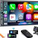 Upgrade Wireless Double Din Car Stereo with Carplay, Android Auto, Bluetooth, 4-Channel RCA, High Power, 2 Subwoofer Ports, 7" HD Capacitive Touchscreen Car Radio, Backup Camera, Audio Receiver