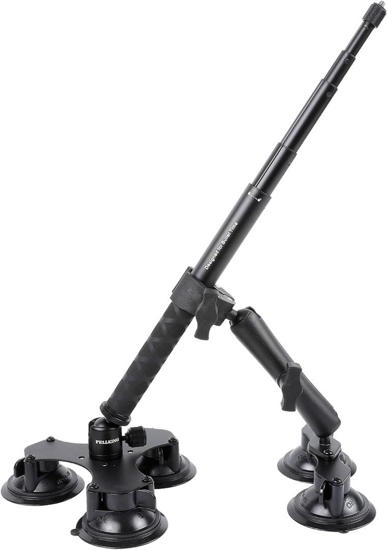 PellKing Suction Car Mount for Insta360 x5,x4, x3, x2, x,One RS,R Compatible with GoPro Max DJI OSMO 360 Camera 5 in 1 Suction Mount Kit for Action Cameras (Includes 44.9-inch Selfie Stick)