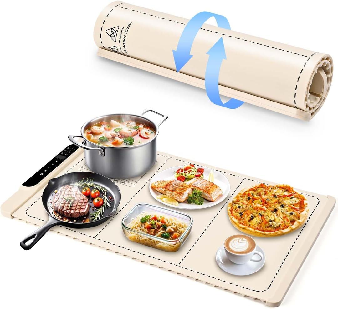 Silicone Heated Food Warmer Tray,25.6" x 15", Touchscreen Control,Adjustable Temperature & Timer, Waterproof, 5 Fixed Modes, 20s Quick Heating - Ideal for Fruit, Wine, Milk & More