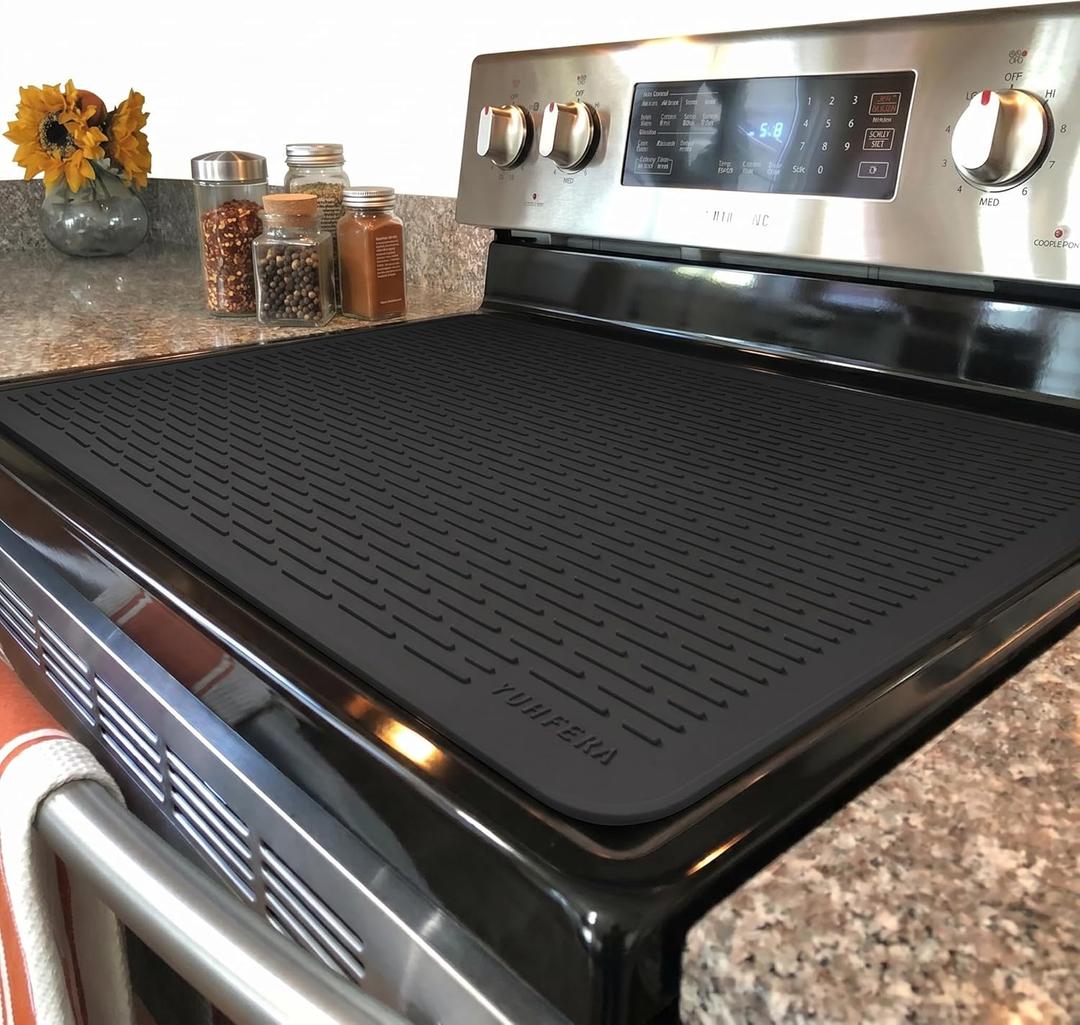 YUHFERA Stove Top Cover for Electric Stove - Silicone Stove Mat for Glass Top, Glass Cooktop Protector For Kitchen,Multi-functional Oven Covers for Electric Stove (Black,28 x 20)