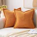 MIULEE Rust Decorative Throw Pillow Covers for Couch Bed Livingroom 16x16 Inch Set of 2 Boho Accent Throw Pllows Broadside Striped Patchwork Soft Corduroy Pillowcases