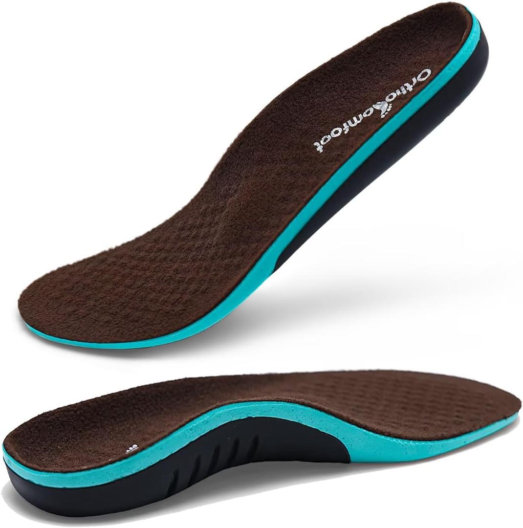 OrthoComfoot Plantar Fasciitis Orthotic Insoles - Comfortable High Arch Support Inserts for Women & Men, 220+lbs Heavy Duty Cushion Pain Relief Shoe Insole for Flat Feet - Arch Pain - Heel Pain -Work (7 Men/9 Women (Insole Length 10.4 in), W1a-brown)