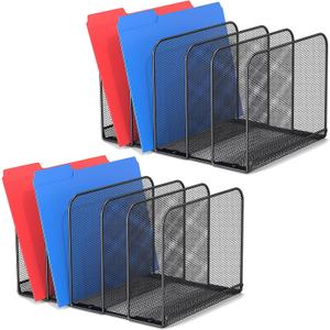 TOPCJ 5 Sections Desk File Holder/Rack/Sorter,Mesh File Organizer,File Folder Organizer,Metal Upright Desktop Organization for Documents,Magazine,Kitchenware,Antiskid,Antirust,Sturdy,2 Packs