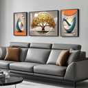 Cuspin Modern Luxury Large Wall Art Set of 3 Bright Style Abstract Paintings, Glossy Art Prints for Living Room, Hallway, Dining Room, Office, 30" H x 80" W