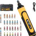Electric Screwdriver Rechargeable, 4V Cordless Screwdriver,With 3 Gear Torque Adjustment and 26 Bits, Extension Rod, USB Charging Cable in Carrying Case, Suitable for Furniture or Appliance Repair (Yellow)