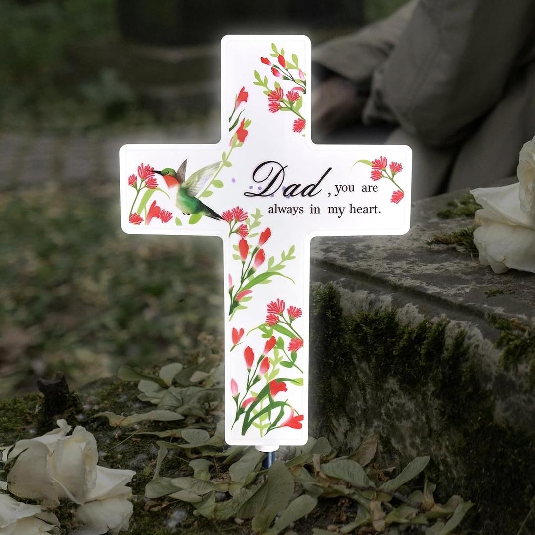 Solar Cross Light Cemetery Dad Cross Grave LED Light Outdoor Garden Memorial Lamp Stake Marker Sympathy Gifts Sign for Loss of Loved One