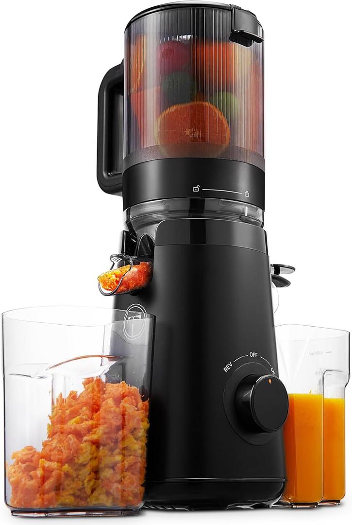 TUUMIIST Juicer Machines, Cold Press Juicer with 5.3" Extra Large Feed Chute Fit Whole Fruits & Vegetables Easy to Clean, High Juice Yield, BPA Free (Black)
