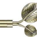 Decorative Curtain Rod with Leaf Finials, 1Inch Diameter 28-48 Inch Adjustable Length Single Drapery Window Rods Telescoping Structure, Antique Bronze