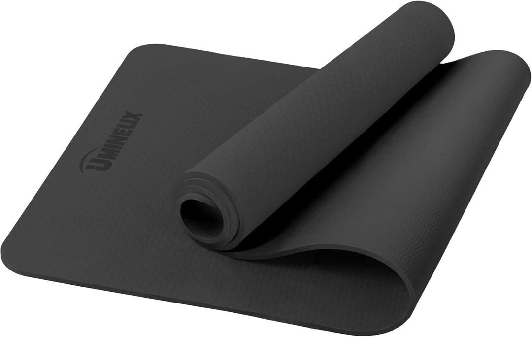 Yoga Mat Non Slip, Pilates Fitness Mats, Eco Friendly, Anti-Tear 1/4" Thick Yoga Mats for Women, Exercise Mats for Home Workout with Carrying Sling and Storage Bag (Black)