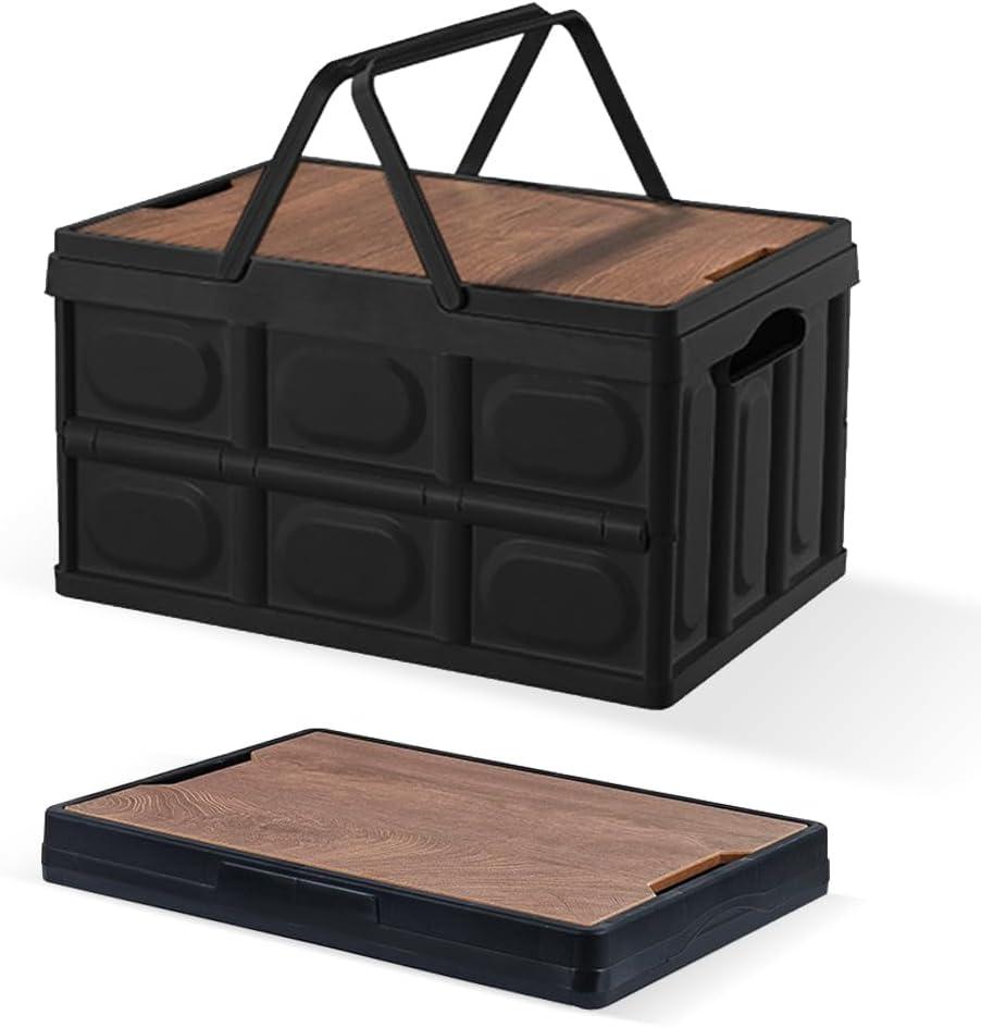 Collapsible Storage Bins Box with Lids and Handle, 13 Gallon 50L Portable Plastic Storage Crate Containers Totes, Instacrate Stackable Foldable Camping Basket Supplies for Camp Fishing Car RV, Office