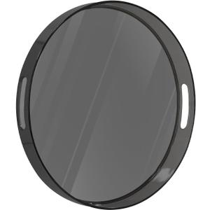 MAONAME Clear Round Serving Tray with Handles, 13" Plastic Clear Tray, Round Black Decorative Trays for Coffee Table, Ottoman, Bathroom, Vanity