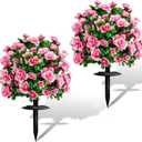 Artificial Flowers for Outdoors, Faux Outdoor Plants Fake Plants Topiary Balls Artificial Outdoor Set of 2 with Ground Spike for Home Front Porch Patio Garden Decor (Pink)