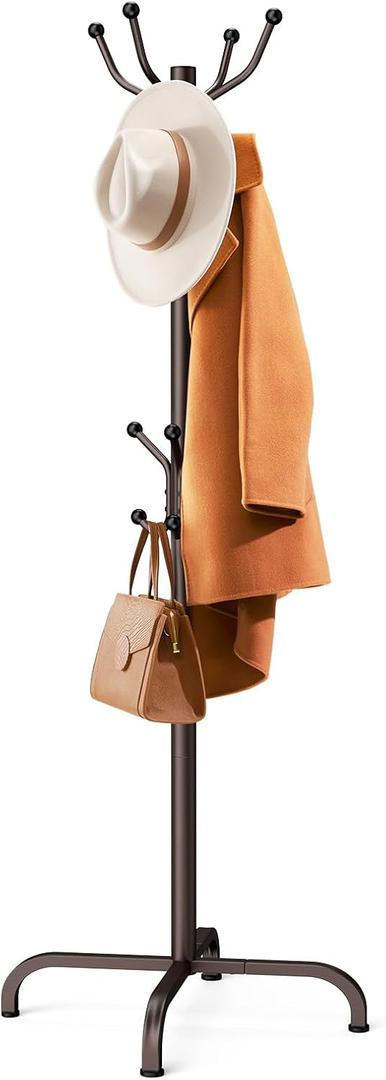 Pipishell Coat Rack with 14 Hooks, Freestanding Coat Rack Stand for Entryway, Hallway, Bedroom, and Office, Metal Coat Tree & Hat Rack for Coats, Hats, and Bags, Brown