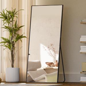 Koonmi 71"x26" Floor Mirror Full Length, Bedroom Floor Body Mirror with Stand, Large Black Mirror, Leaning, Standing or Hanging Horizontally/Vertically