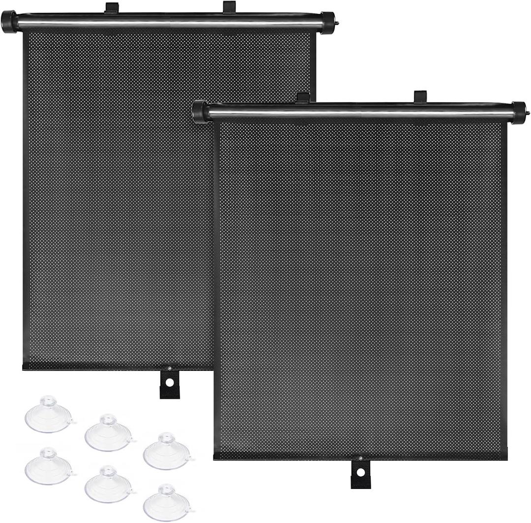 BOGI Car Window Shades for Side Windows, 2 Pack Retractable Sun Shades for Blocks Heat and UV Rays Glare Protection Breathable Roller Car Window Shade for Baby, Kids, Pets, Passengers (15.7" x 17.7)