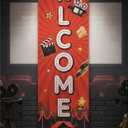 Tegeme Movie Night Porch Sign Banner Movie Theme Party Decorations Theater Welcome Now Showing Lights Camera Action Hanging Porch Sign for Home Film Backdrop Party Supplies (Delicate, Red and Black)