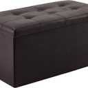 YOUDENOVA Folding Storage Ottoman, Faux Leather Ottoman Bench Footrest Ottoman, Storage Chest Padded Seat for Bedroom and Living Room, Brown, 15" D x 30" W x 15" H